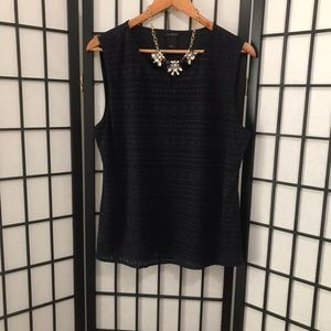 Ann Taylor Navy Blue Crochet Front Top Size Large